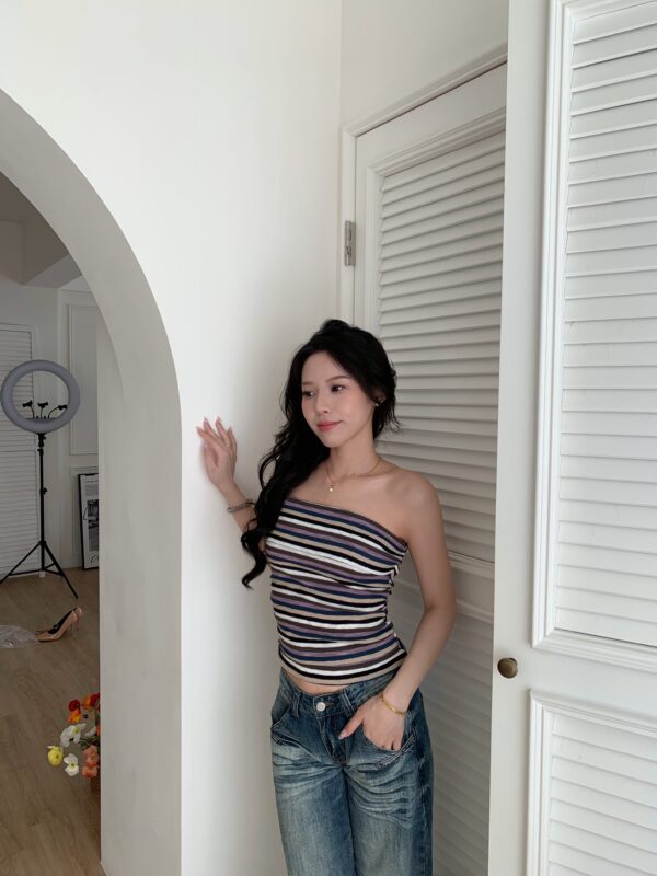 條紋撞色防滑抹胸