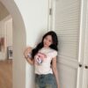 可愛貓咪三分袖針織上衣